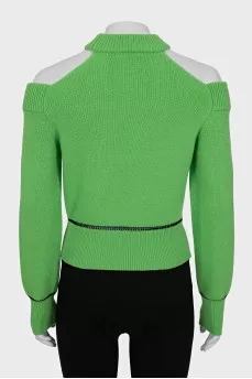 Wool sweater with cutout shoulders