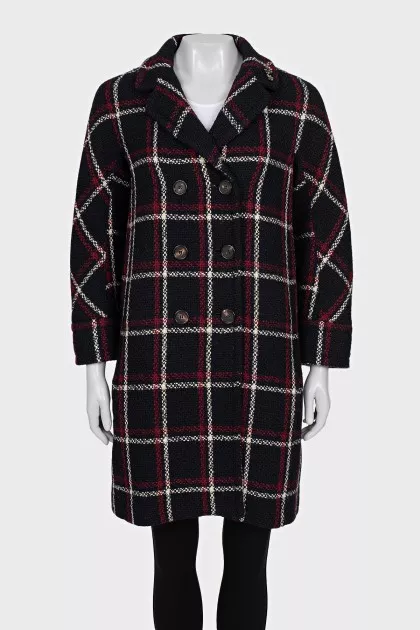 Double-breasted straight-cut wool coat