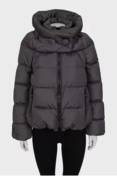 Gray down jacket with a high collar