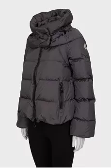 Gray down jacket with a high collar