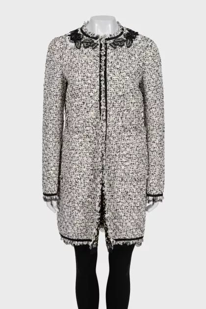 Straight-cut cardigan decorated with crystals