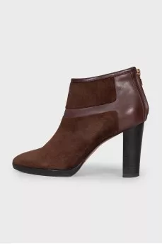 Brown suede and leather ankle boots