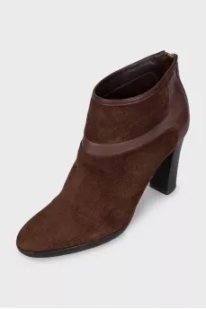 Brown suede and leather ankle boots
