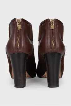 Brown suede and leather ankle boots