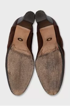 Brown suede and leather ankle boots