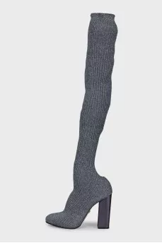 Silver textile over-the-knee boots
