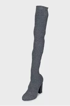 Silver textile over-the-knee boots
