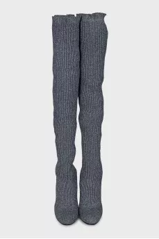 Silver textile over-the-knee boots
