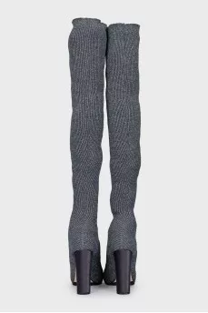 Silver textile over-the-knee boots