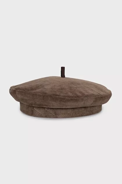 Corduroy beret with embroidered logo
