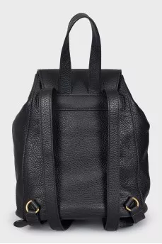 Black leather backpack with gold hardware