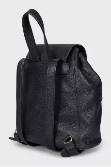 Black leather backpack with gold hardware