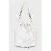 White leather drawstring bucket bag