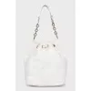 White leather drawstring bucket bag