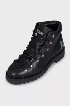 Leather boots with a brand logo