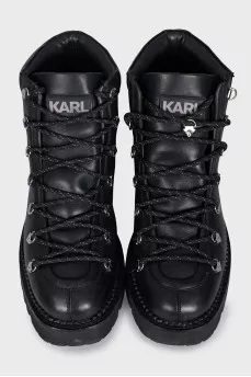 Leather boots with a brand logo