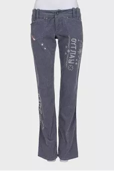 Corduroy jeans with eyelets