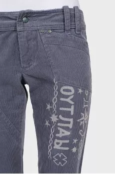 Corduroy jeans with eyelets
