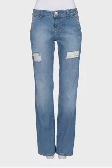 Ripped straight-leg jeans