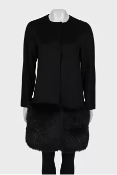 Wool coat decorated with fur