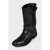 Quilted leather boots with straps