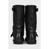 Quilted leather boots with straps