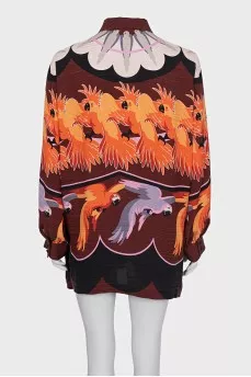 Oversized silk blouse with a bright print