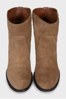 Suede Cossack boots with braiding