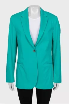 Green jacket with a tag