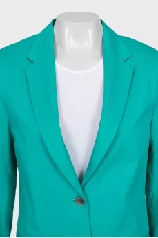 Green jacket with a tag