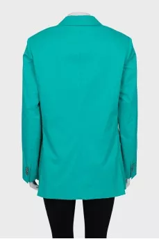 Green jacket with a tag