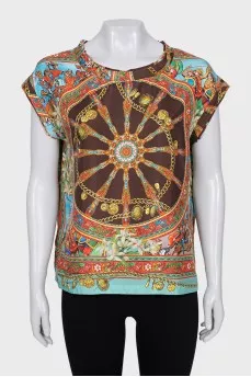 Silk T-shirt with print