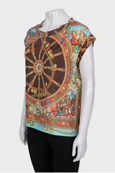 Silk T-shirt with print