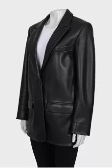 Straight-cut leather jacket with a button
