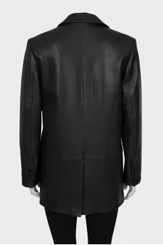Straight-cut leather jacket with a button
