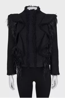 Jacket with buttons decorated with feathers