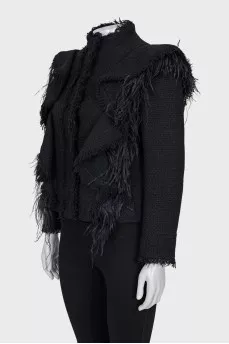 Jacket with buttons decorated with feathers