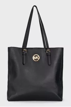 Black tote with gold logo
