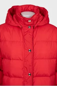 Straight-cut down jacket with a snap-button hood