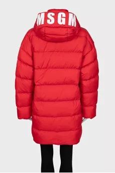 Straight-cut down jacket with a snap-button hood