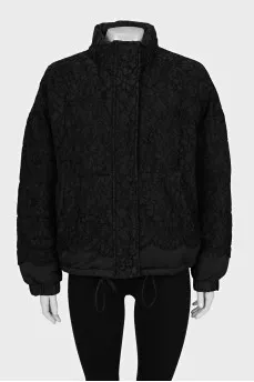 Short down jacket decorated with lace
