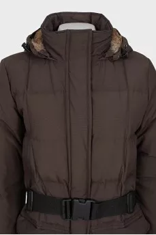 Brown down jacket with a detachable hood