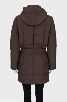 Brown down jacket with a detachable hood