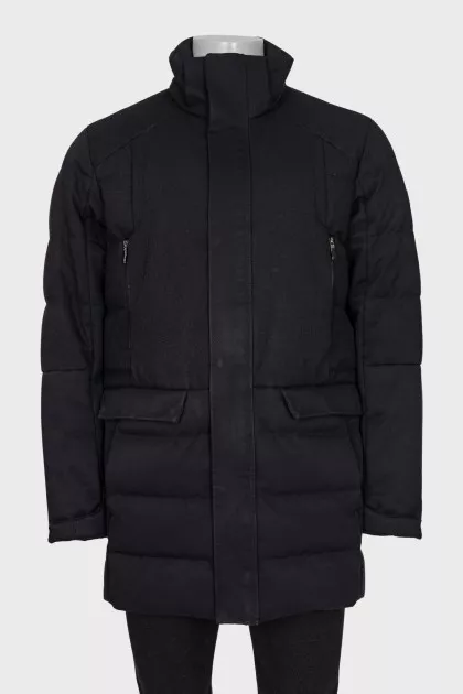 Men's black down jacket with patch pockets