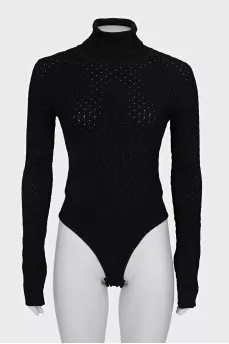 Black bodysuit with a plaid pattern