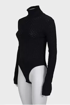 Black bodysuit with a plaid pattern