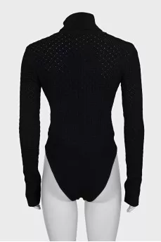 Black bodysuit with a plaid pattern