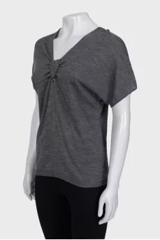 Gray T-shirt with neckline decoration