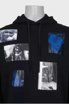 Men's hoodie decorated with patches