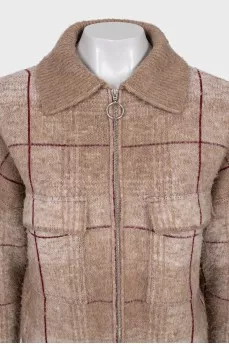 Plaid zip-up cardigan